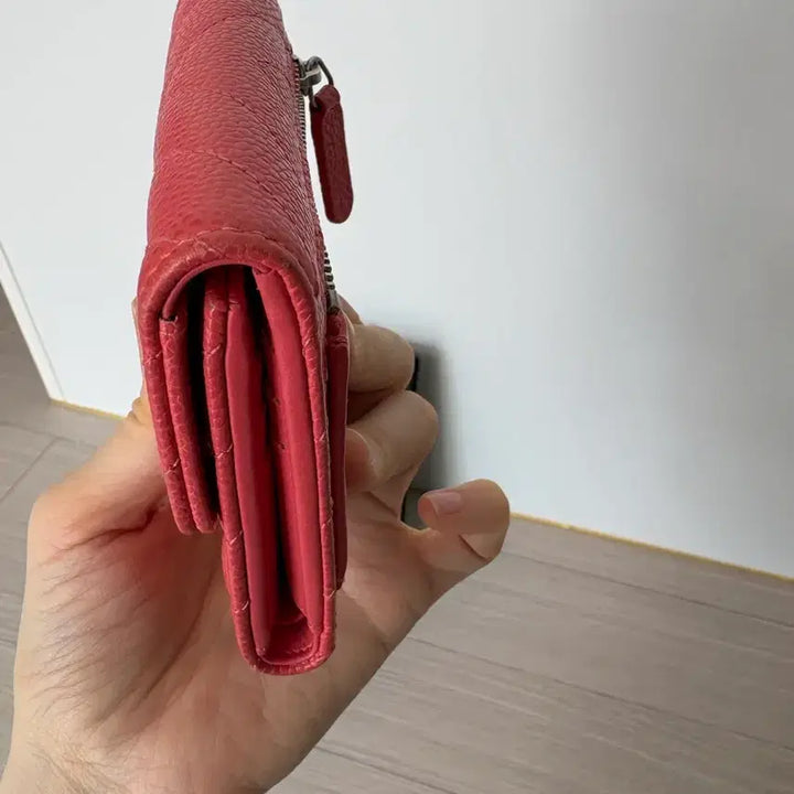 [BUNJANG] Chanel Chevron Coral Caviar Leather Wallet / 샤넬 쉐브론 코랄 캐비어 반지갑 풀박스