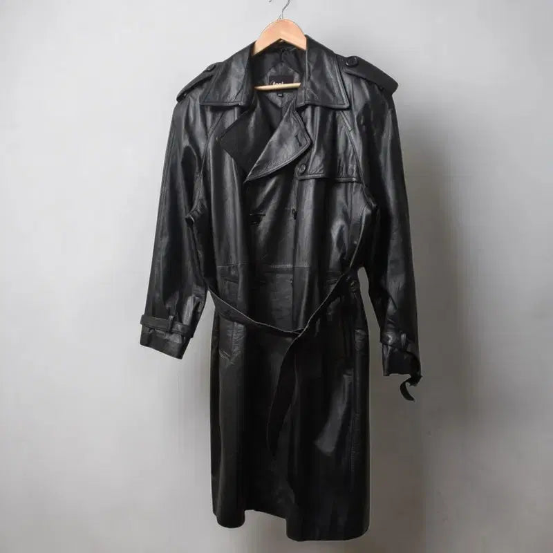 [BUNJANG] Feellus Cowhide Leather Trench Coat / 90S 레더 소가죽 트렌치 코트 100 M0073