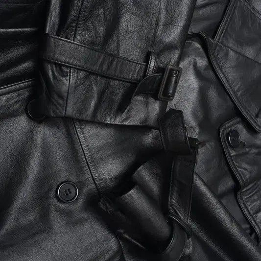 [BUNJANG] Feellus Cowhide Leather Trench Coat / 90S 레더 소가죽 트렌치 코트 100 M0073