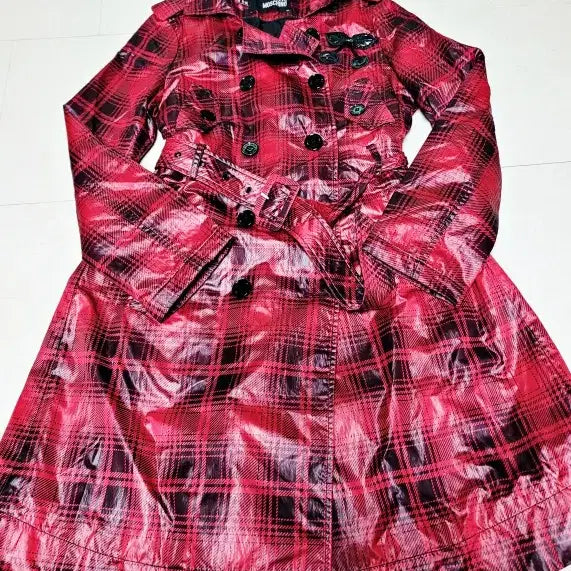 [BUNJANG] MOSCHINO Red Check Trench Coat / MOSCHINO  모스키노 레드체크 트렌치  한국매장판 MYR