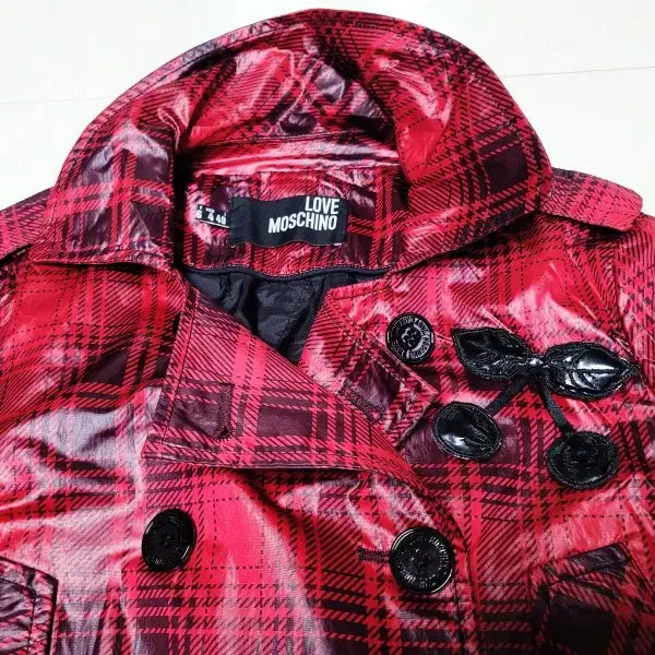 [BUNJANG] MOSCHINO Red Check Trench Coat / MOSCHINO  모스키노 레드체크 트렌치  한국매장판 MYR