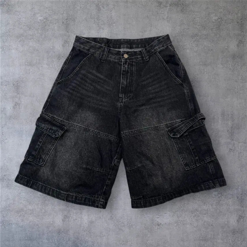 [BUNJANG] Signature Black Denim Cargo Bermuda Shorts / 시그니처 Signature 흑청 카고 버뮤다 데님팬츠 반바지 S
