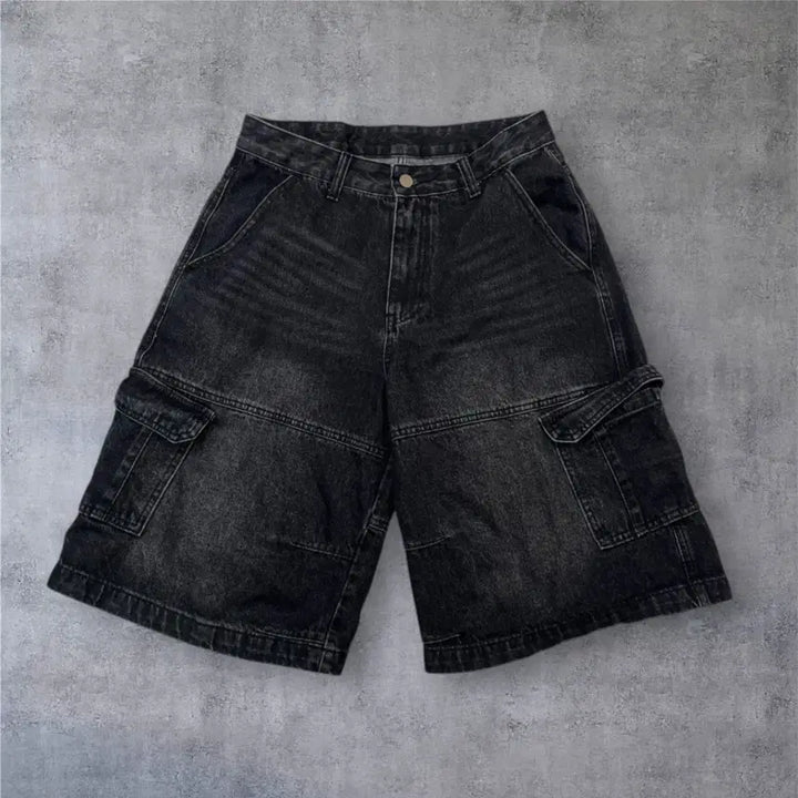 [BUNJANG] Signature Black Denim Cargo Bermuda Shorts / 시그니처 Signature 흑청 카고 버뮤다 데님팬츠 반바지 S