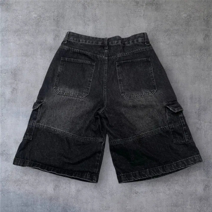 [BUNJANG] Signature Black Denim Cargo Bermuda Shorts / 시그니처 Signature 흑청 카고 버뮤다 데님팬츠 반바지 S