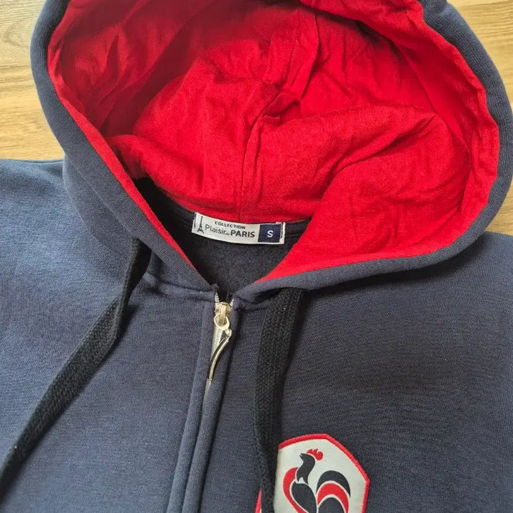 [BUNJANG] French Navy &amp; White Cotton Hooded Jumper / 프랑스 후드 집업 코튼 점퍼 아우터