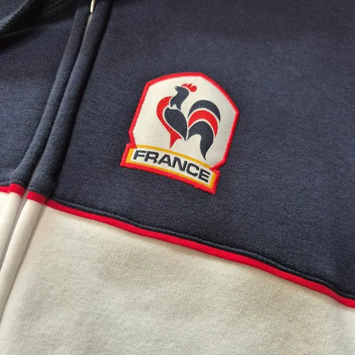[BUNJANG] French Navy &amp; White Cotton Hooded Jumper / 프랑스 후드 집업 코튼 점퍼 아우터