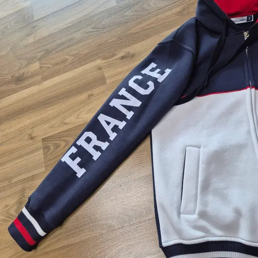 [BUNJANG] French Navy &amp; White Cotton Hooded Jumper / 프랑스 후드 집업 코튼 점퍼 아우터
