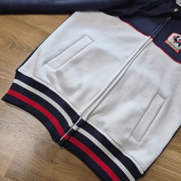 [BUNJANG] French Navy &amp; White Cotton Hooded Jumper / 프랑스 후드 집업 코튼 점퍼 아우터
