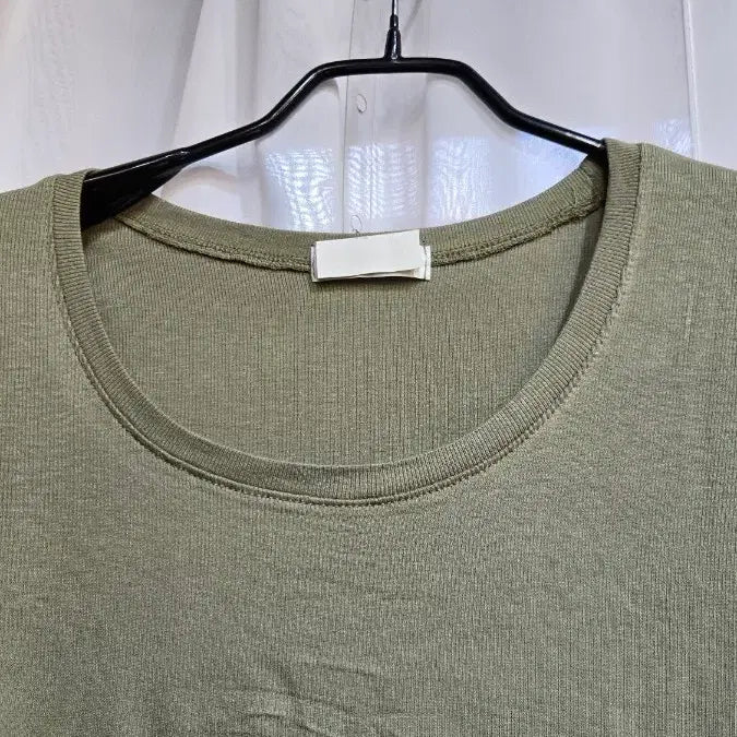 [BUNJANG] Khaki Ribbed Waistline Short Sleeve Top / 카키 허리라인 골지 반팔