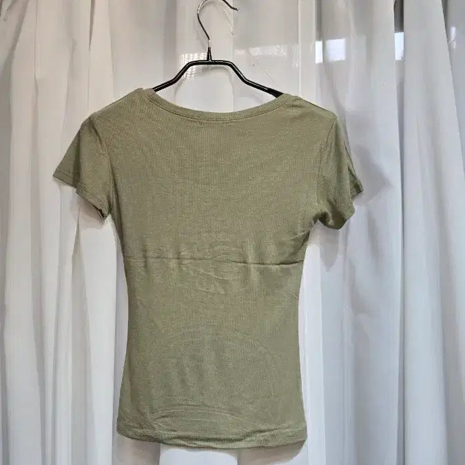 [BUNJANG] Khaki Ribbed Waistline Short Sleeve Top / 카키 허리라인 골지 반팔