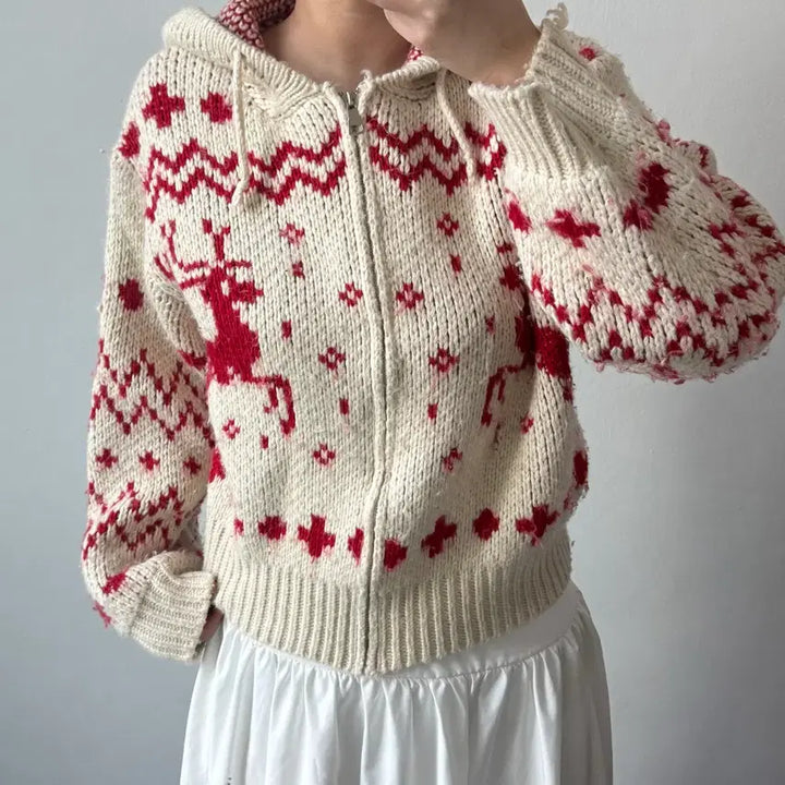 [BUNJANG] Woman Nordic Knit Zip-Up / 우먼 노르딕 니트 집업