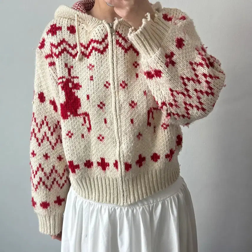 [BUNJANG] Woman Nordic Knit Zip-Up / 우먼 노르딕 니트 집업