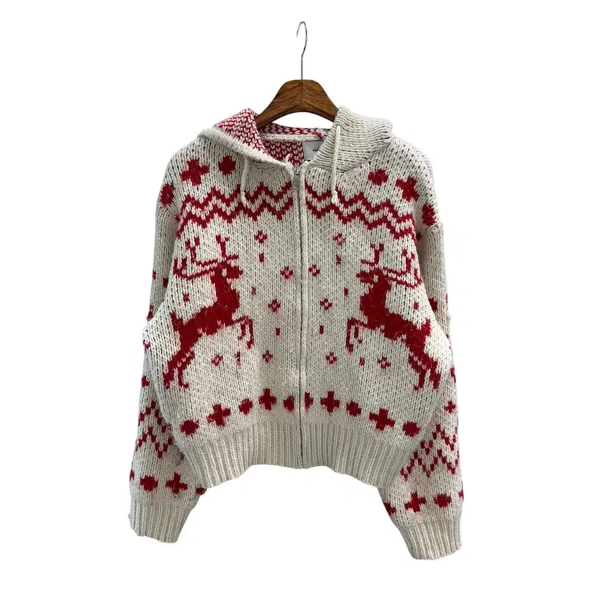 [BUNJANG] Woman Nordic Knit Zip-Up / 우먼 노르딕 니트 집업