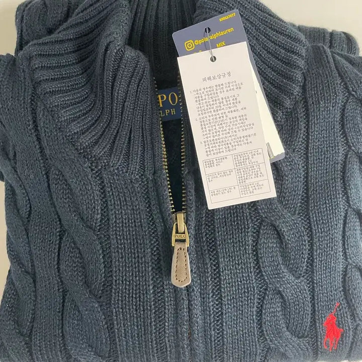 [BUNJANG] Polo Ralph Lauren Cable Knit Quarter Zip Sweater / 폴로 랄프로렌 쿼터 지퍼 케이블 니트 M 새상품(백화점 구매 정품)
