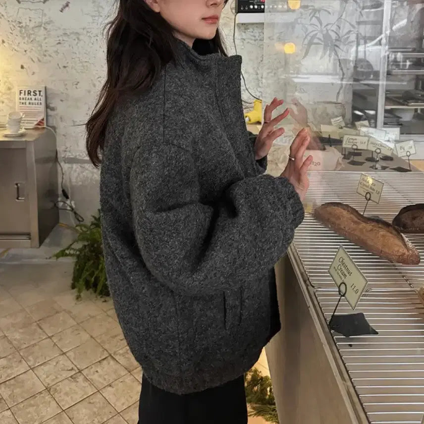 [BUNJANG] Slowand Mode Simple Hidden Button Blouson Coat Charcoal Gray / 슬로우앤드 모드심플 히든단작 블루종코트 차콜그레이