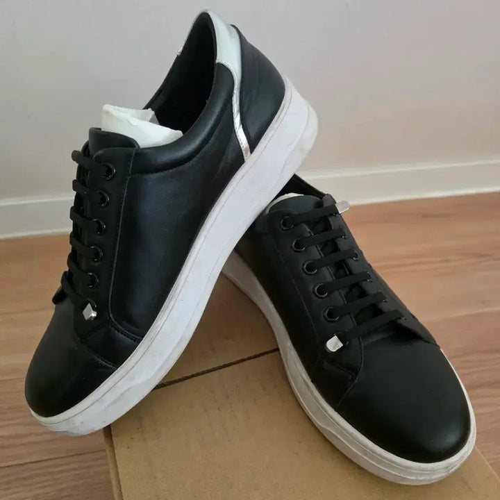 [BUNJANG] Black Leather Sneakers / 블랙 레더 스니커즈 운동화245
