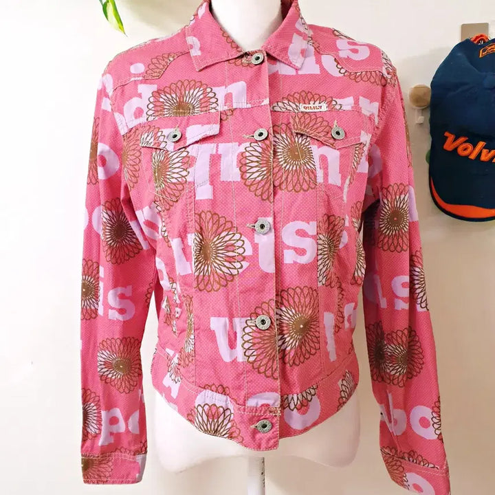 [BUNJANG] Oilily Cotton Jacket Pink M / 오일릴리 정품 화사한레터링 코튼자켓 66 핑크 M