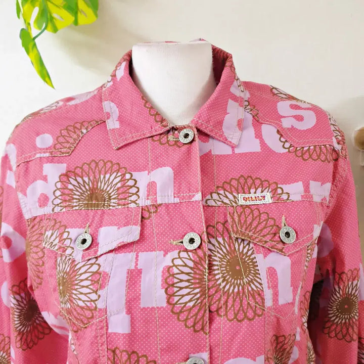 [BUNJANG] Oilily Cotton Jacket Pink M / 오일릴리 정품 화사한레터링 코튼자켓 66 핑크 M