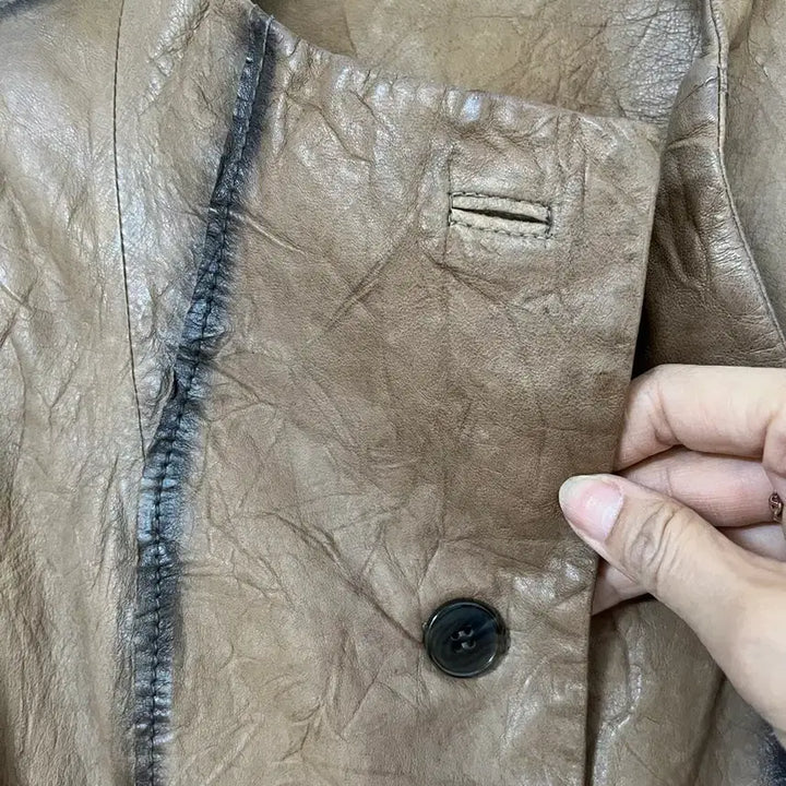 [BUNJANG] Vintage Style Brown Leather Jacket / 빈티지 스타일 브라운 가죽 자켓