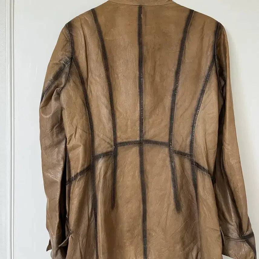 [BUNJANG] Vintage Style Brown Leather Jacket / 빈티지 스타일 브라운 가죽 자켓