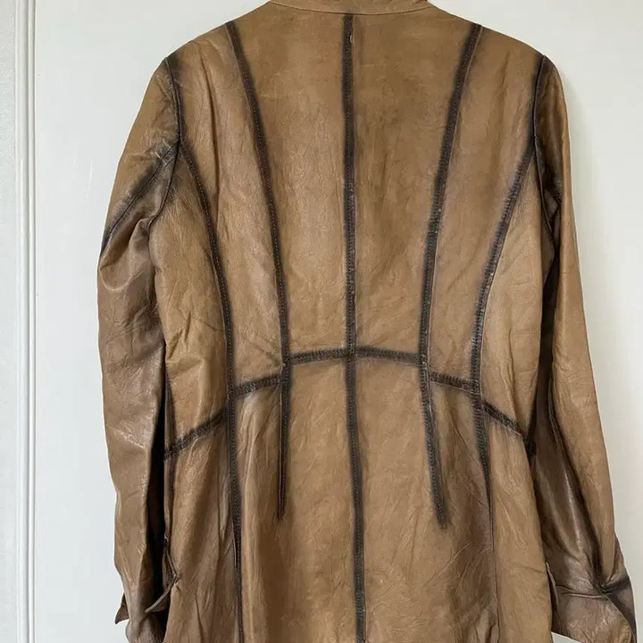 [BUNJANG] Vintage Style Brown Leather Jacket / 빈티지 스타일 브라운 가죽 자켓