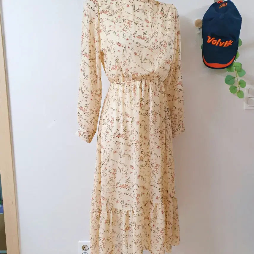 [BUNJANG] Floral Cotton Chiffon Banded Maxi Dress Ivory / 샤랄라꽃패턴 코튼쉬폰 밴딩 롱원피스 아이보리