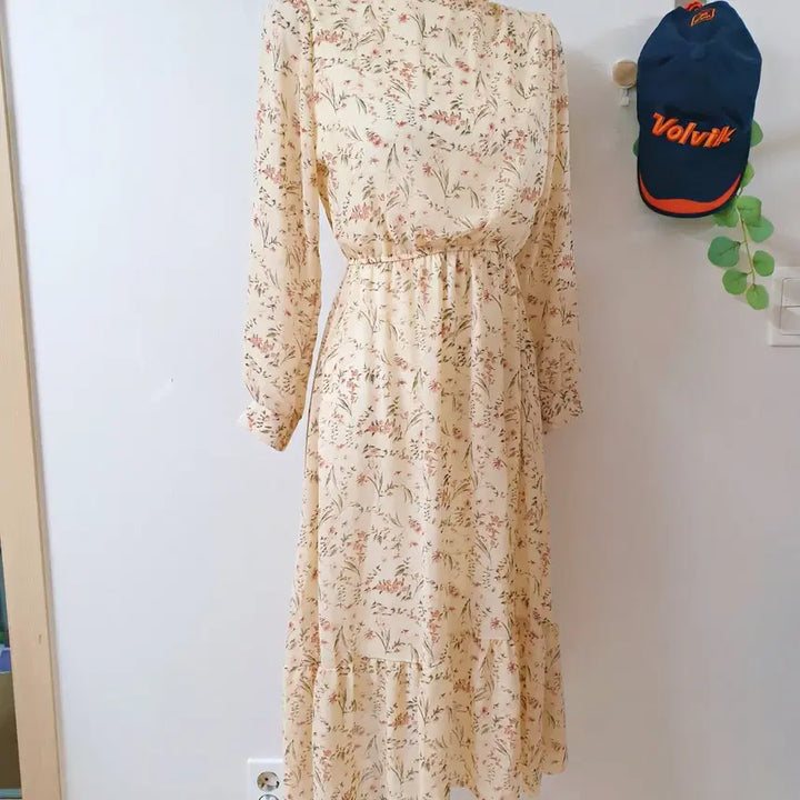 [BUNJANG] Floral Cotton Chiffon Banded Maxi Dress Ivory / 샤랄라꽃패턴 코튼쉬폰 밴딩 롱원피스 아이보리