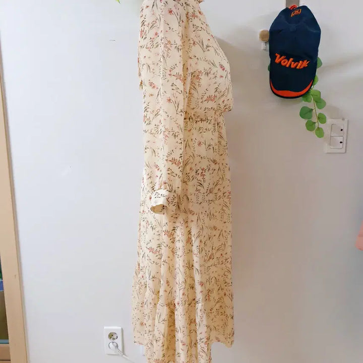 [BUNJANG] Floral Cotton Chiffon Banded Maxi Dress Ivory / 샤랄라꽃패턴 코튼쉬폰 밴딩 롱원피스 아이보리