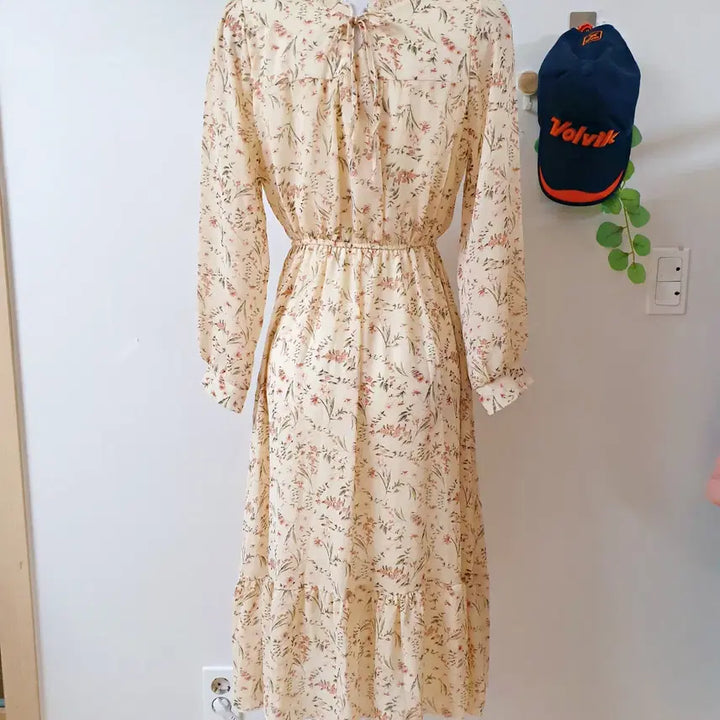 [BUNJANG] Floral Cotton Chiffon Banded Maxi Dress Ivory / 샤랄라꽃패턴 코튼쉬폰 밴딩 롱원피스 아이보리