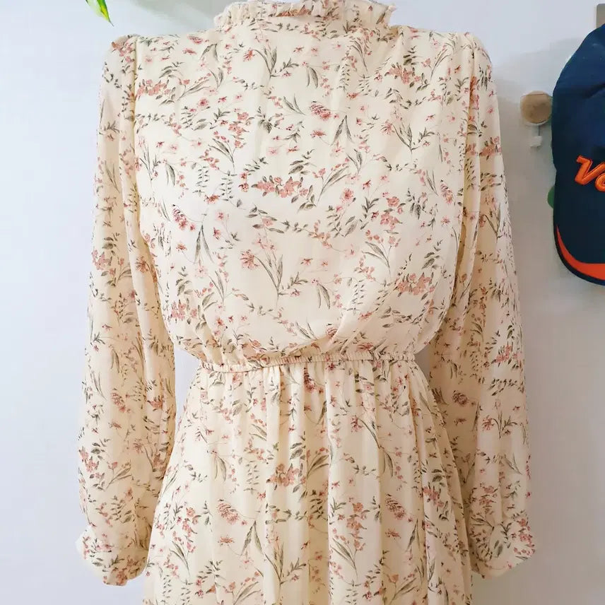 [BUNJANG] Floral Cotton Chiffon Banded Maxi Dress Ivory / 샤랄라꽃패턴 코튼쉬폰 밴딩 롱원피스 아이보리