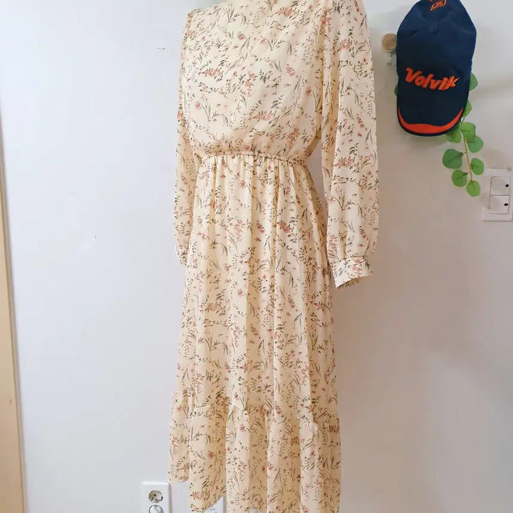 [BUNJANG] Floral Cotton Chiffon Banded Maxi Dress Ivory / 샤랄라꽃패턴 코튼쉬폰 밴딩 롱원피스 아이보리