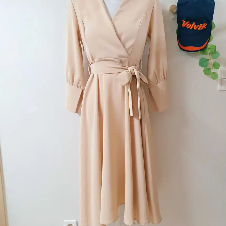 [BUNJANG] Open Closet Wrap Style Belted Long Dress Peach / 오픈클로젯 랩스타일 벨티드 롱원피스 55 66 피치