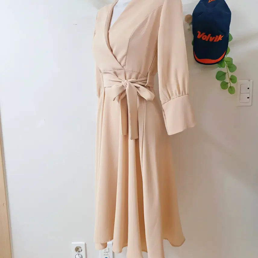 [BUNJANG] Open Closet Wrap Style Belted Long Dress Peach / 오픈클로젯 랩스타일 벨티드 롱원피스 55 66 피치