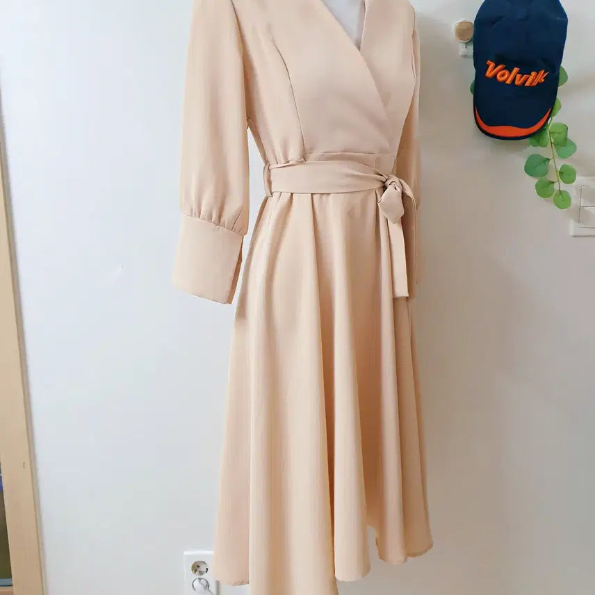 [BUNJANG] Open Closet Wrap Style Belted Long Dress Peach / 오픈클로젯 랩스타일 벨티드 롱원피스 55 66 피치