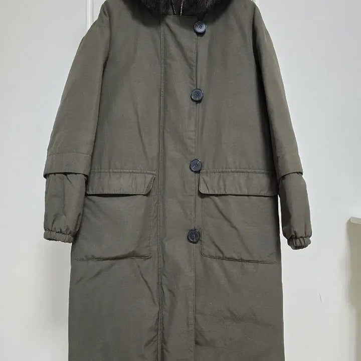 [BUNJANG] Long Khaki Padded Coat / 퍼 후드 롱 카키 패딩