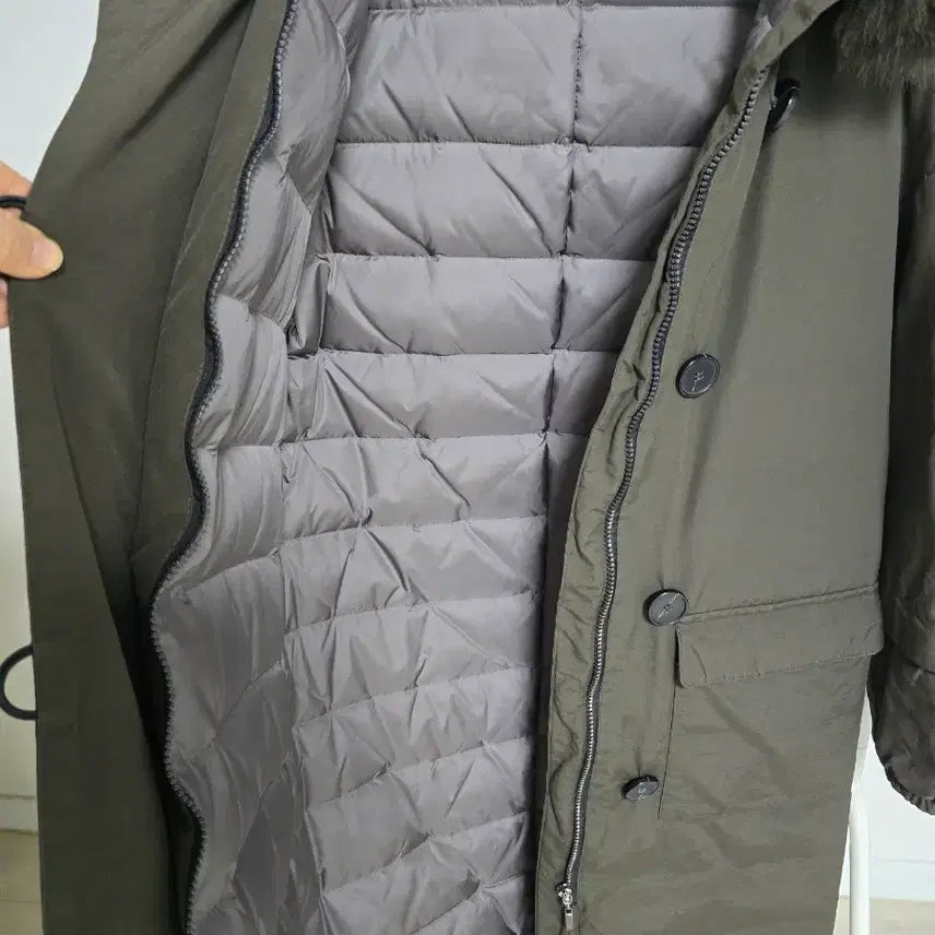 [BUNJANG] Long Khaki Padded Coat / 퍼 후드 롱 카키 패딩