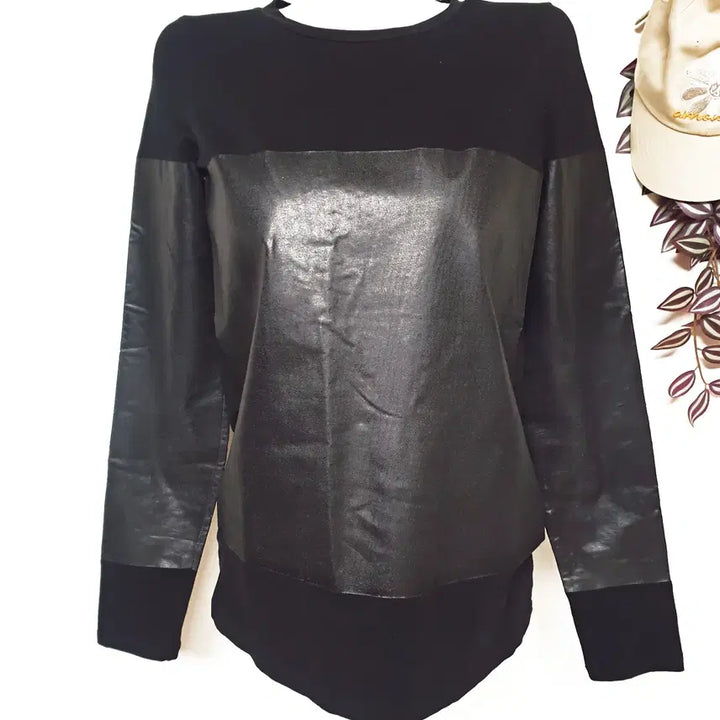 [BUNJANG] Theory Vegan Leather Layered T-shirt / 띠어리 비건가죽레이어드 티셔츠 66 블랙