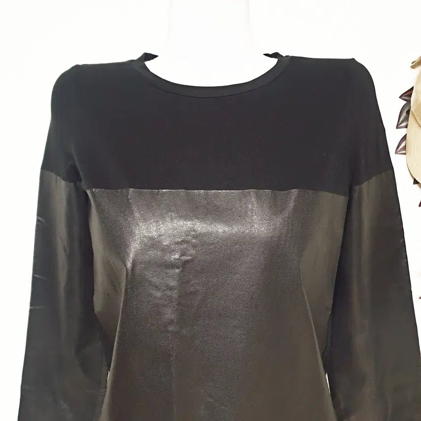 [BUNJANG] Theory Vegan Leather Layered T-shirt / 띠어리 비건가죽레이어드 티셔츠 66 블랙