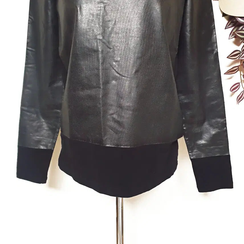 [BUNJANG] Theory Vegan Leather Layered T-shirt / 띠어리 비건가죽레이어드 티셔츠 66 블랙