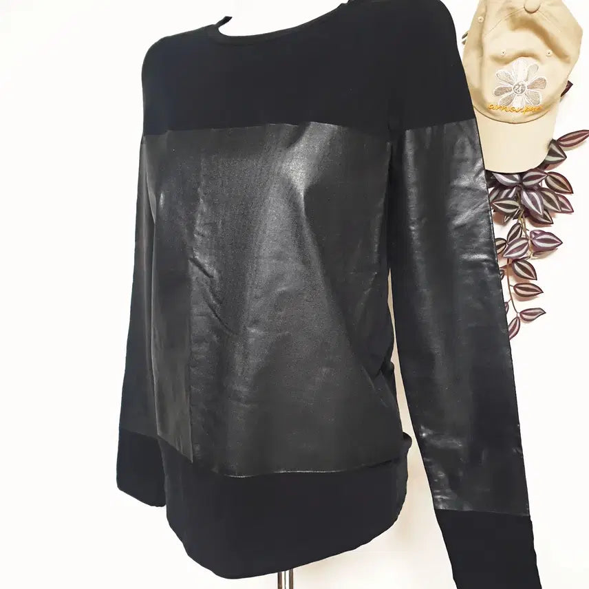 [BUNJANG] Theory Vegan Leather Layered T-shirt / 띠어리 비건가죽레이어드 티셔츠 66 블랙