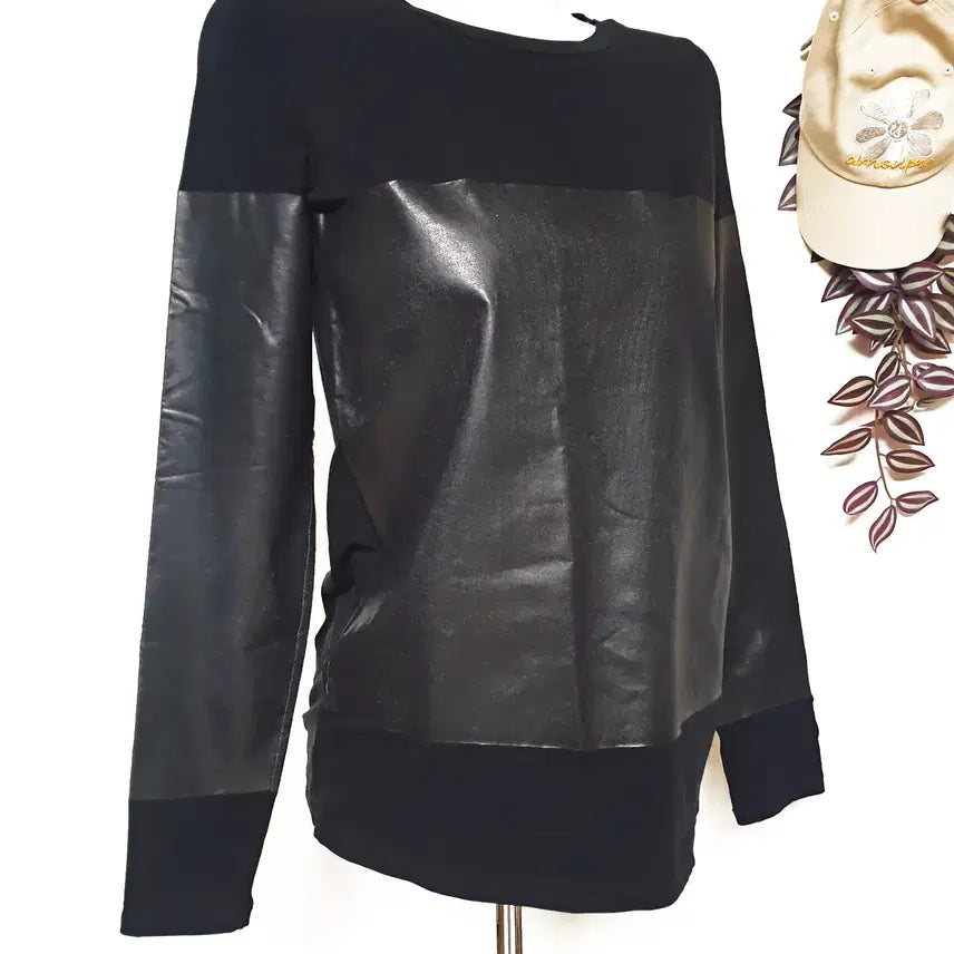 [BUNJANG] Theory Vegan Leather Layered T-shirt / 띠어리 비건가죽레이어드 티셔츠 66 블랙