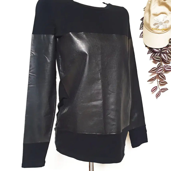 [BUNJANG] Theory Vegan Leather Layered T-shirt / 띠어리 비건가죽레이어드 티셔츠 66 블랙
