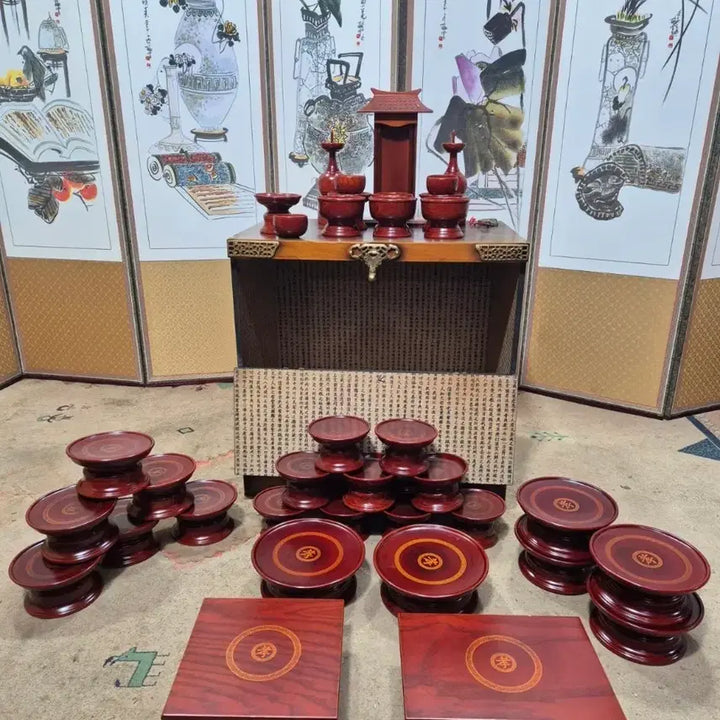 [BUNJANG] Namwon Wooden Ritual Ware and Phoenix Altar Box Set / 제수용품 남원목제기와 봉황제기함 반닫이 세트