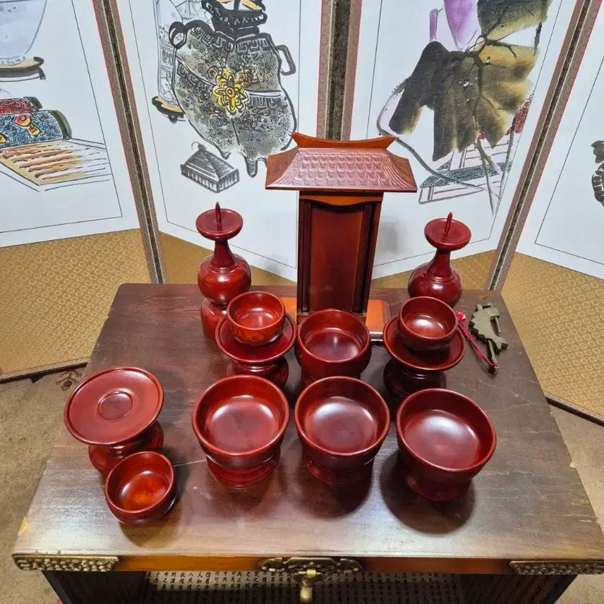 [BUNJANG] Namwon Wooden Ritual Ware and Phoenix Altar Box Set / 제수용품 남원목제기와 봉황제기함 반닫이 세트