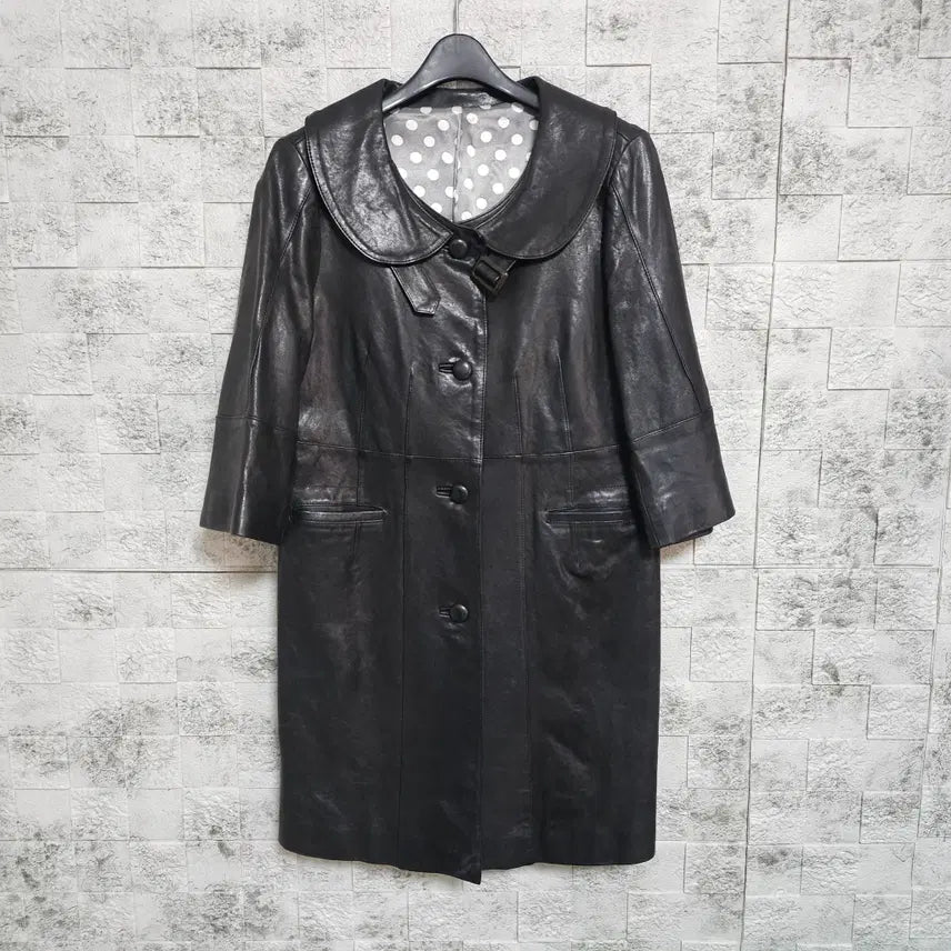 [BUNJANG] Flat Collar Lambskin Leather Coat / 플랫카라 양가죽 코트