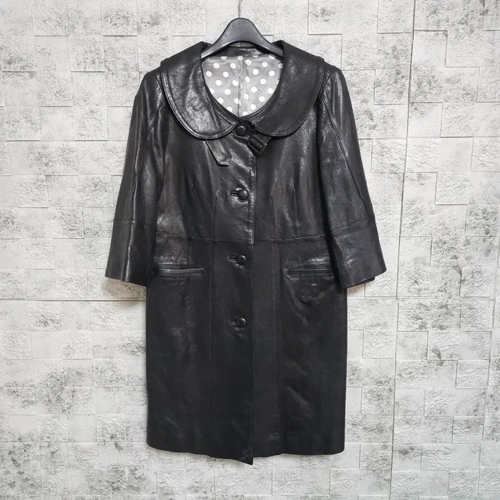 [BUNJANG] Flat Collar Lambskin Leather Coat / 플랫카라 양가죽 코트