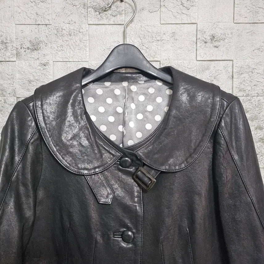 [BUNJANG] Flat Collar Lambskin Leather Coat / 플랫카라 양가죽 코트
