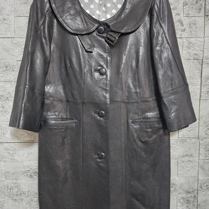 [BUNJANG] Flat Collar Lambskin Leather Coat / 플랫카라 양가죽 코트