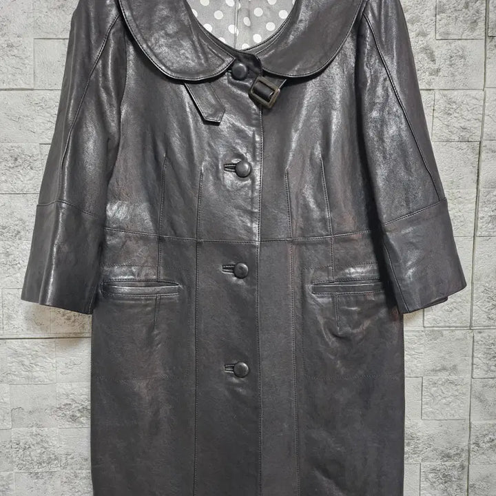 [BUNJANG] Flat Collar Lambskin Leather Coat / 플랫카라 양가죽 코트