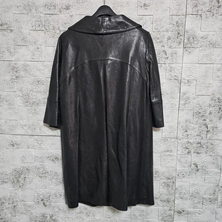 [BUNJANG] Flat Collar Lambskin Leather Coat / 플랫카라 양가죽 코트